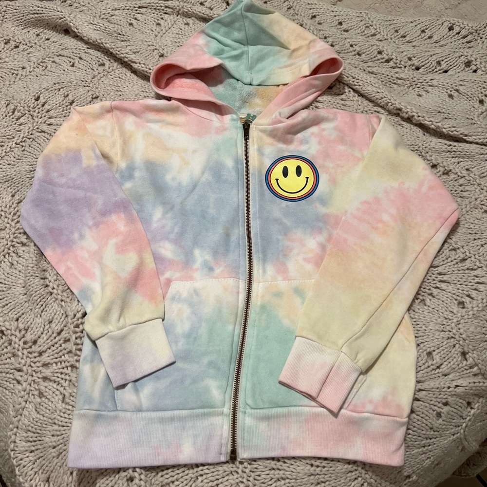 Vintage Havana Pastel Tie-Dye Hoodie with Smiley Patch